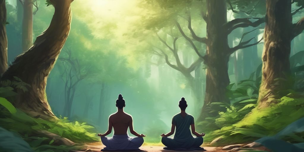 person meditating in a peaceful forest