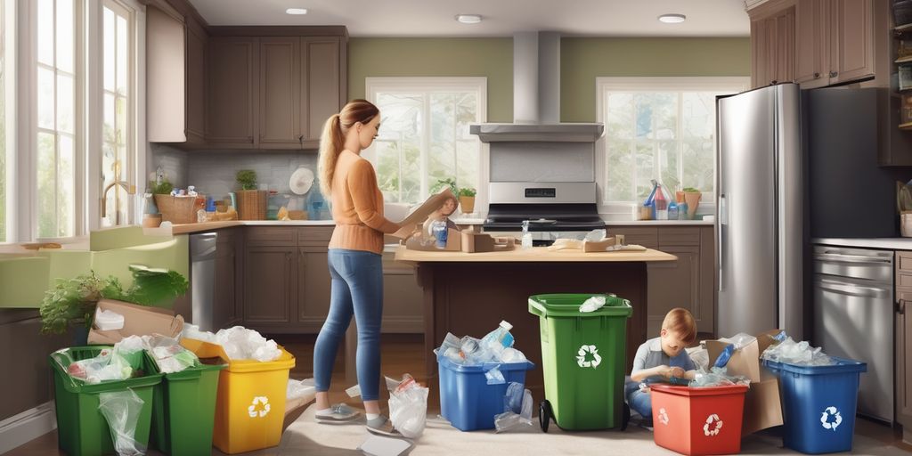 family sorting recyclables at home