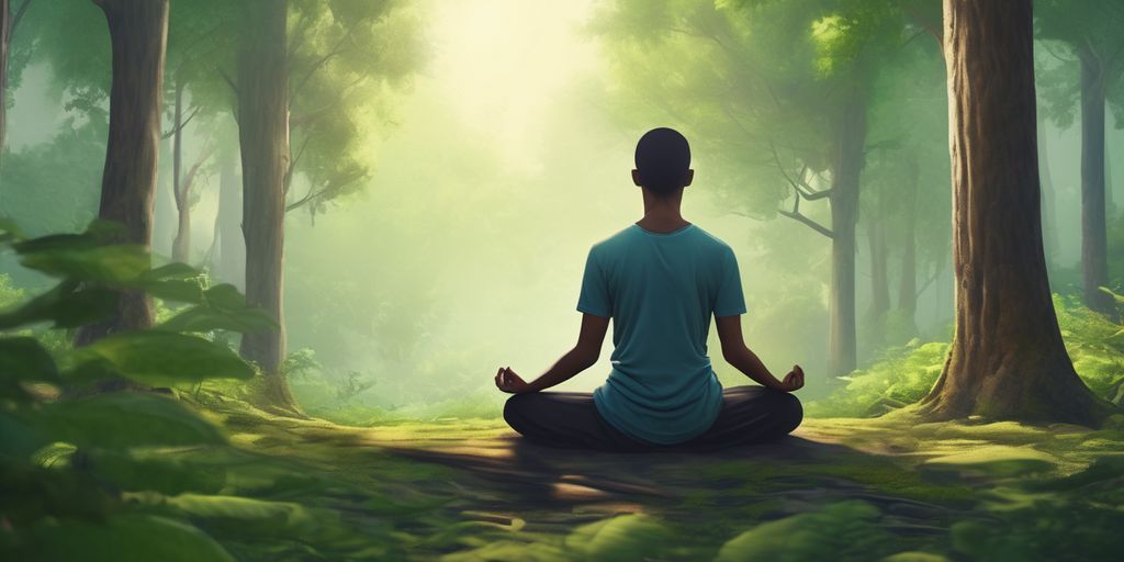 person meditating in a peaceful forest