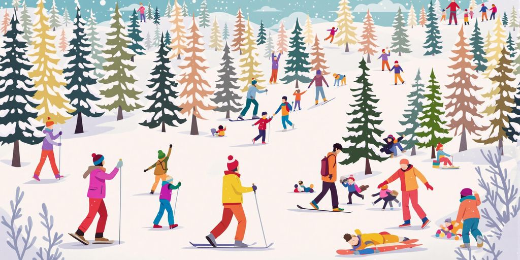 Winter exercise activities in a snowy outdoor setting.