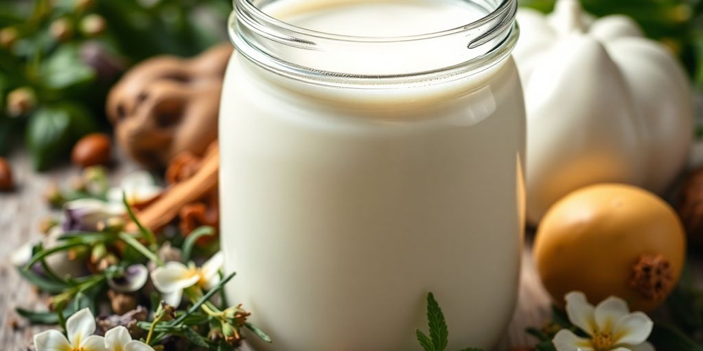 Fresh milk with herbs for natural preservation benefits.