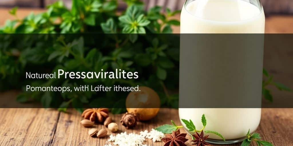 Natural milk with herbs, showcasing natural preservation ingredients.