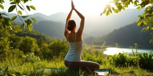 Person practicing yoga in a tranquil natural setting.