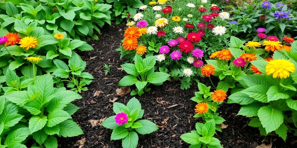 Lush garden thriving with rich leaf compost soil.