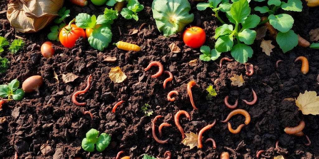 Close-up of a lush compost pile with organic materials.