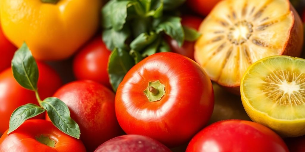 Fresh fruits and vegetables preserved for optimal color and quality.