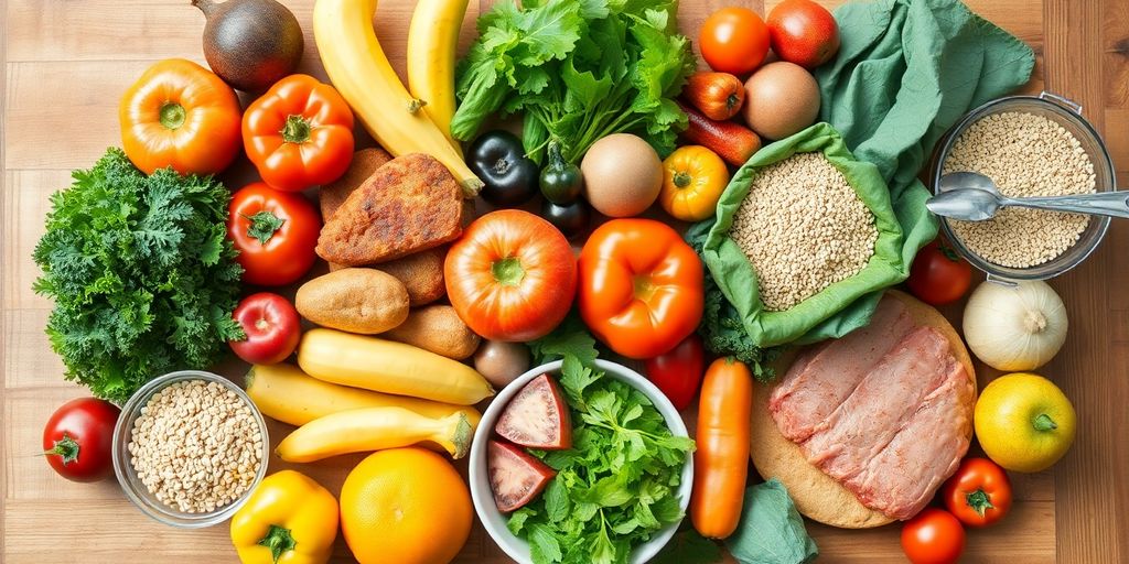 Fresh fruits, vegetables, and grains for a healthy diet.