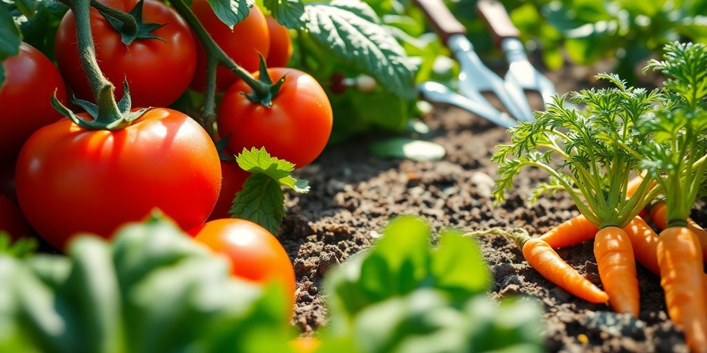 Bountiful vegetable garden with diverse, thriving plants.