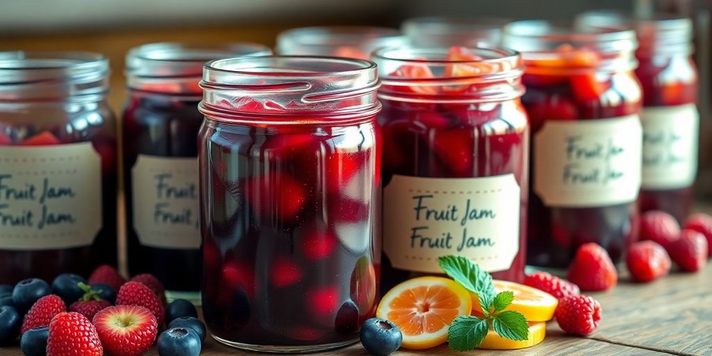 Jars of homemade fruit jam