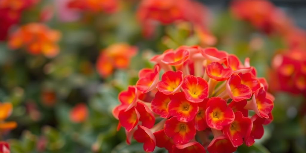 Close-up of vibrant flowering Kalanchoe blooms.