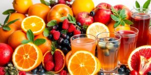Fresh fruits and juices with natural preservation elements.