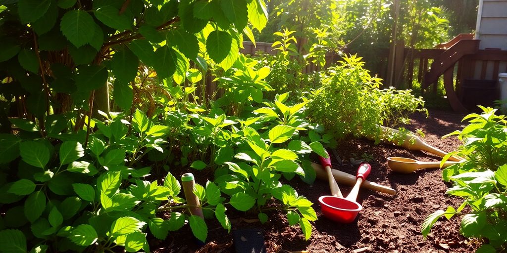 Vibrant home garden with lush plants and soil.