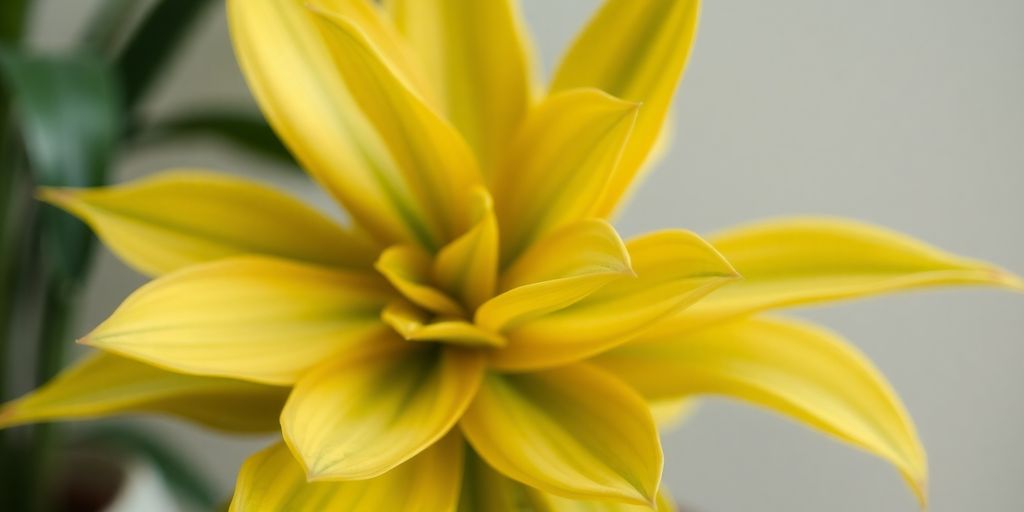 A vibrant yellow-green houseplant with striking leaves.